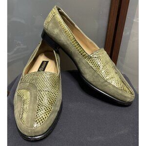 Ennesi Genuine Reptile & Leather Olive Green Slip On Mens Size 10.5 Dress Shoes